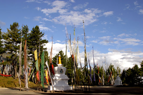 Small stupa with prayer flags