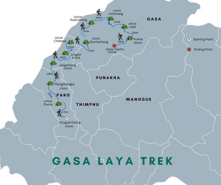 Laya Gasa Trek Map to guide you through trekking in Bhutan