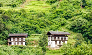 Bhutanese traditional house in the remote area in Paro