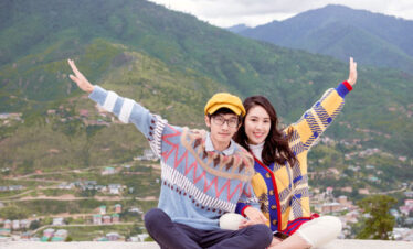 Couple at Buddha Point for Honeymoon Tour