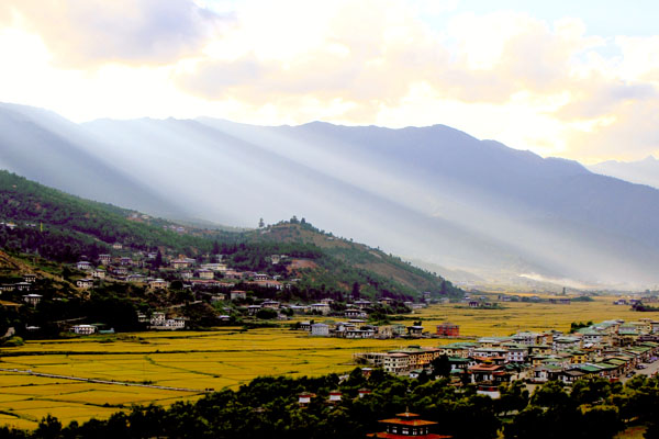 Beautiful view of Paro Valley during Autumn season