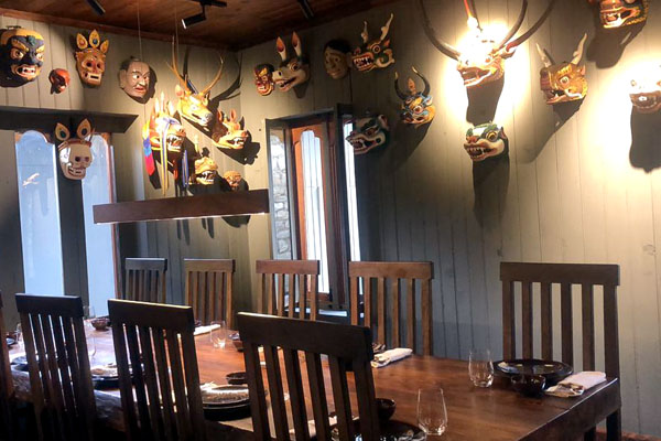 Dining room with varieties of mask