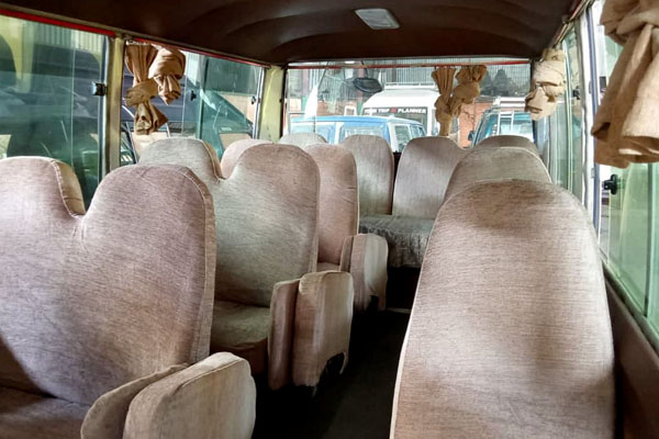 Interior view of a Toyota Coaster bus
