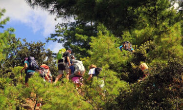 Sagala Trek in Bhutan. A group of tourist happily trekking.