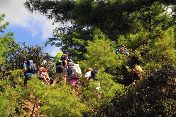 Sagala Trek in Bhutan. A group of tourist happily trekking.