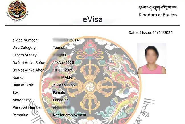 Bhutan tourist visa.